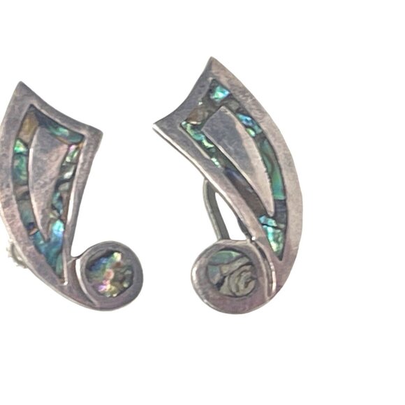 Vintage Abalone and  Sterling Silver Screw Back Earrings Marked B Taxco Sterling - Picture 3 of 8
